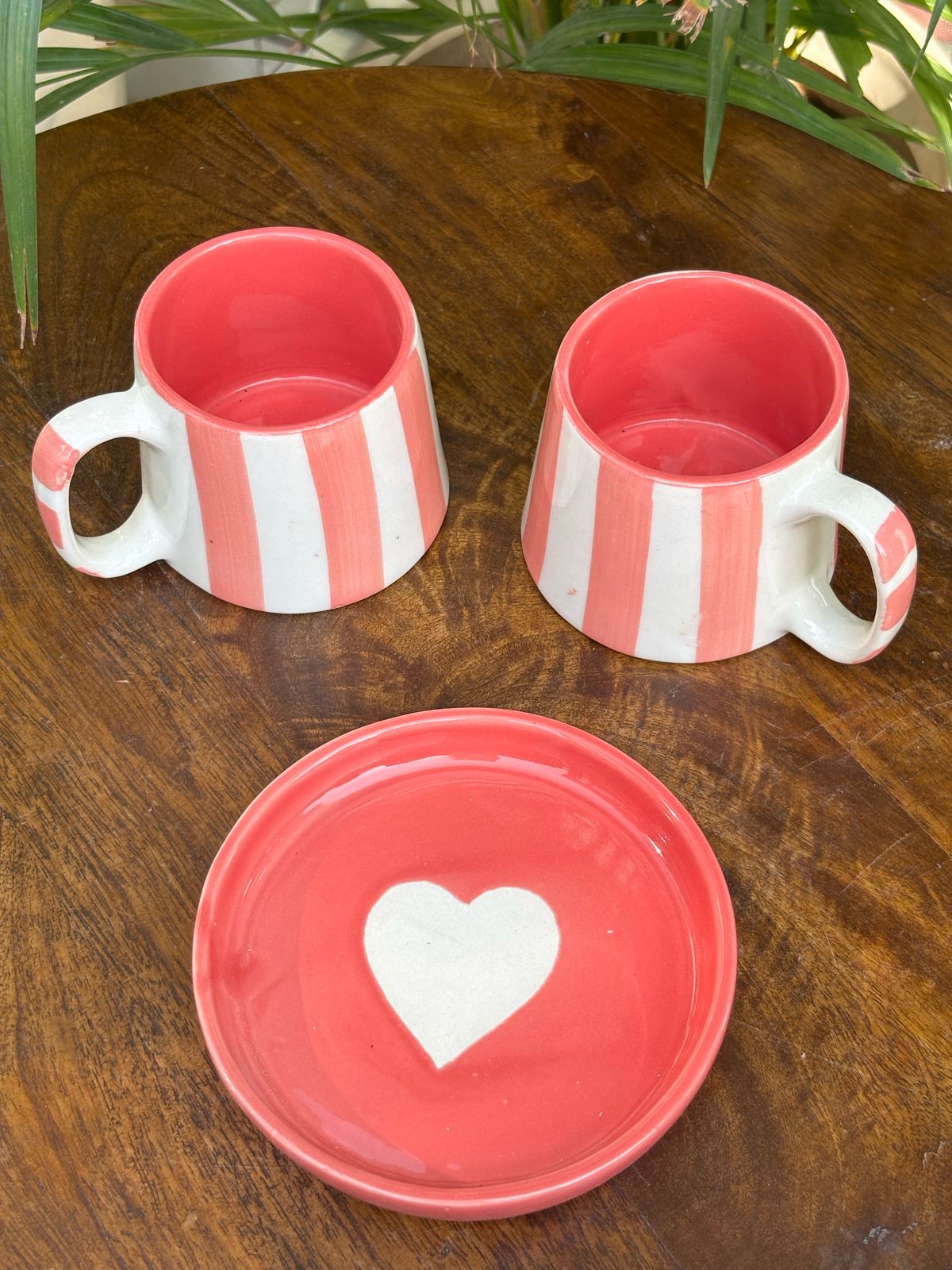 Pink Line Cups & Pink Snack Plate Combo (Set of 3)