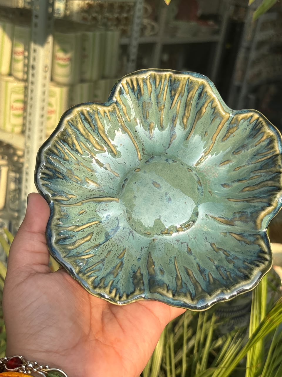Aqua Bloom Ceramic Snack Plate – Set of 2
