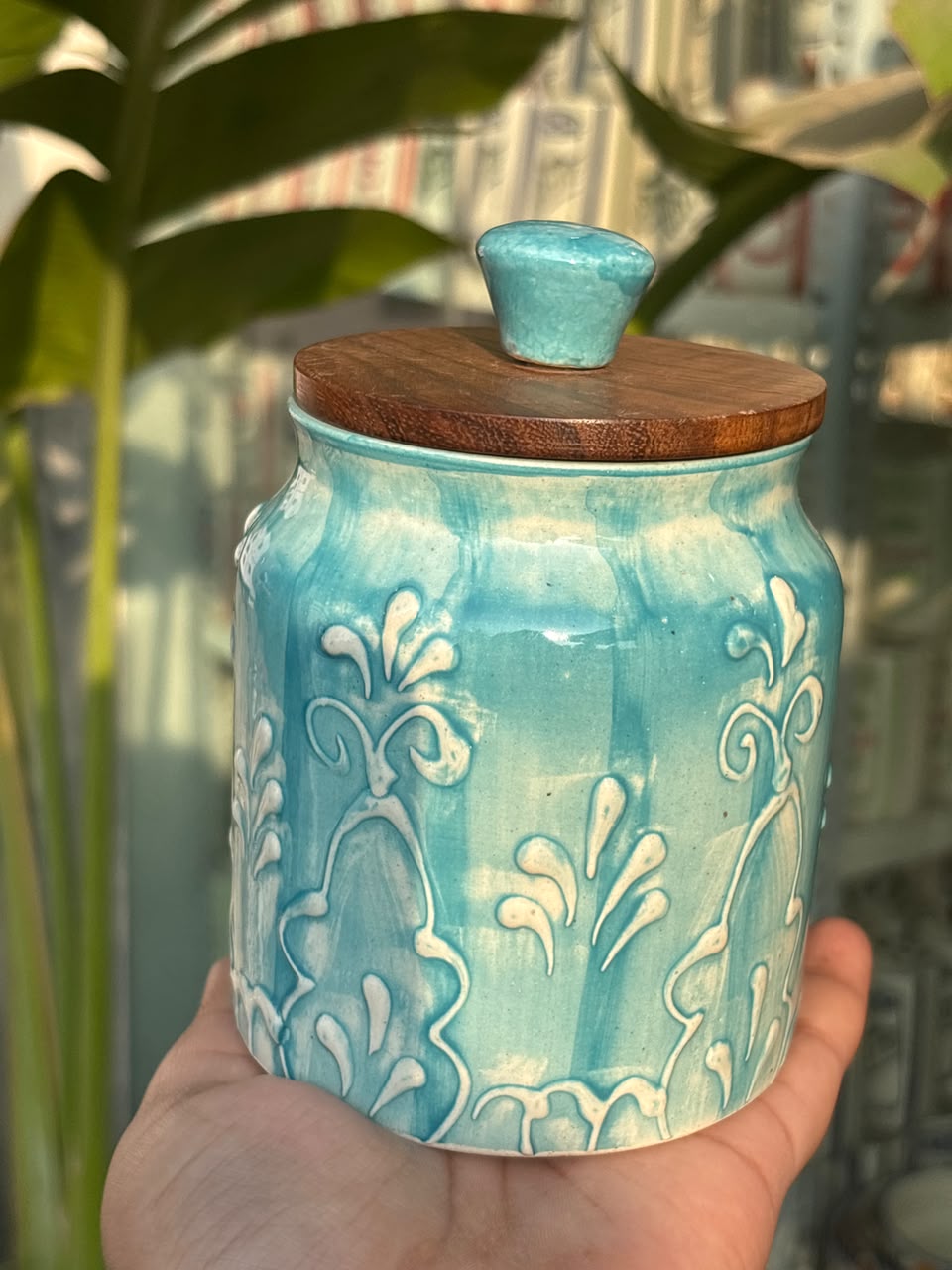 Aqua Fleur Wooden Lid Airtight Jar