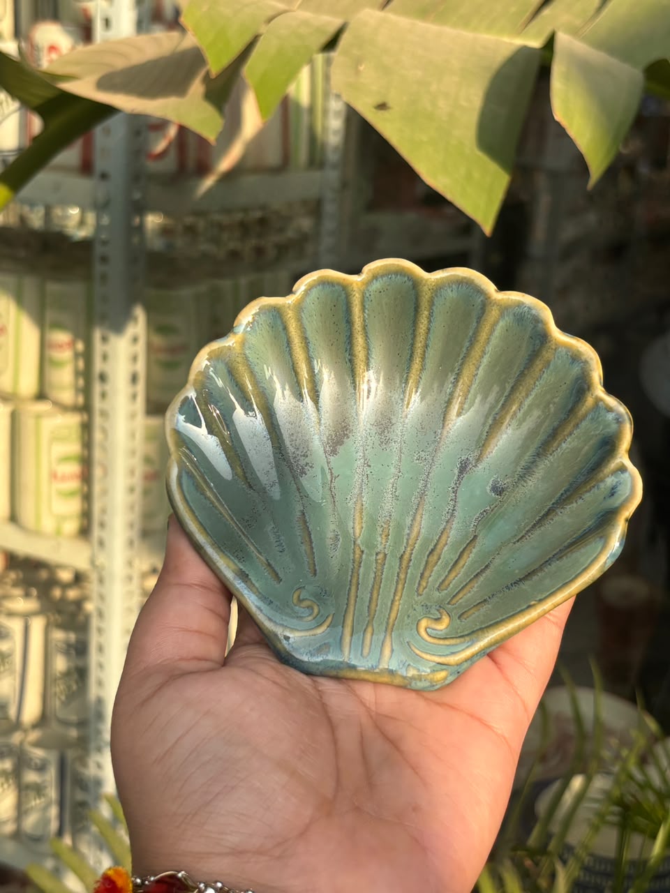 Aqua Seashell Ceramic Snack Plate – Set of 2