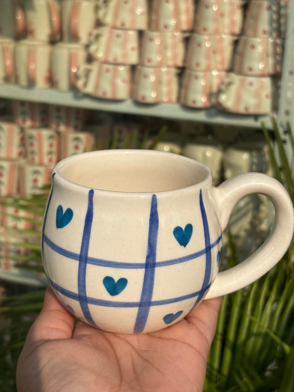 Blue Plaid Hearts Chunky Mug