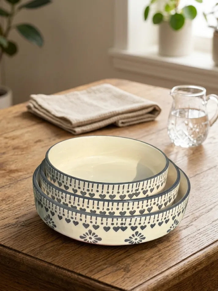 Grey Floral Design Serving Bowl Set (Set of 3)
