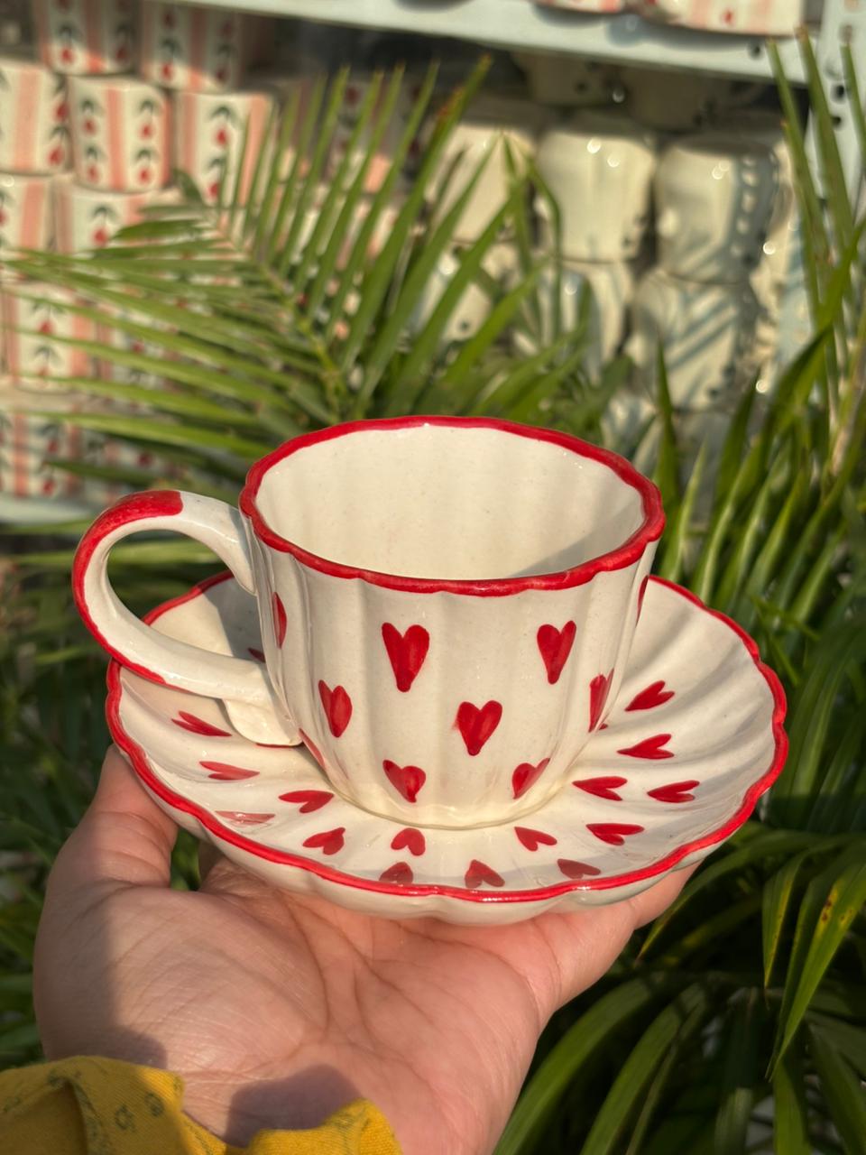 Cherished Hearts Tea Cup & Saucer Set (Set of 2)