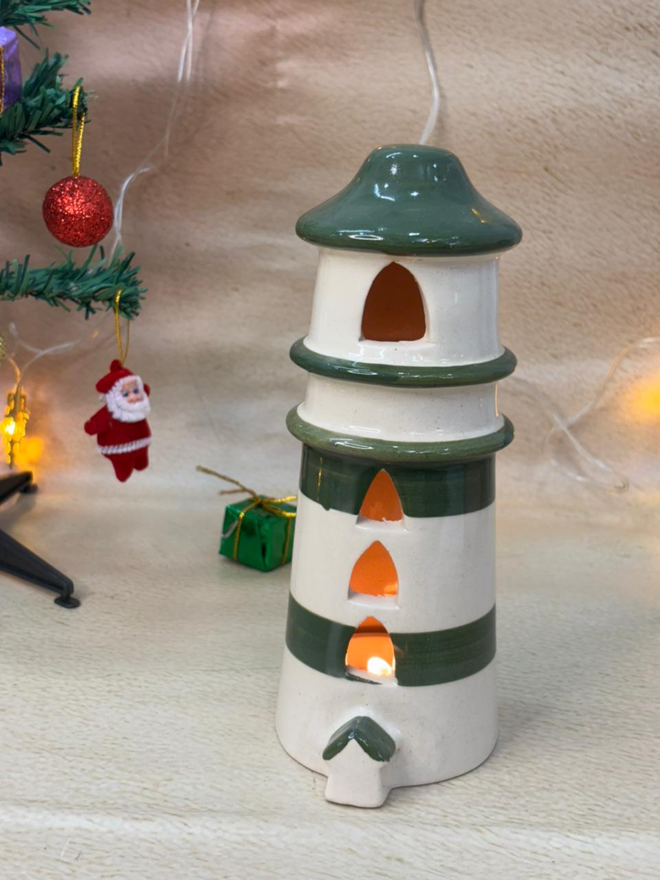 Cozy Coast Lighthouse Tealight Holder-Green – House of Ceramics