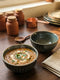 Olive Green Lines Glaze Curry Bowl Set of 2