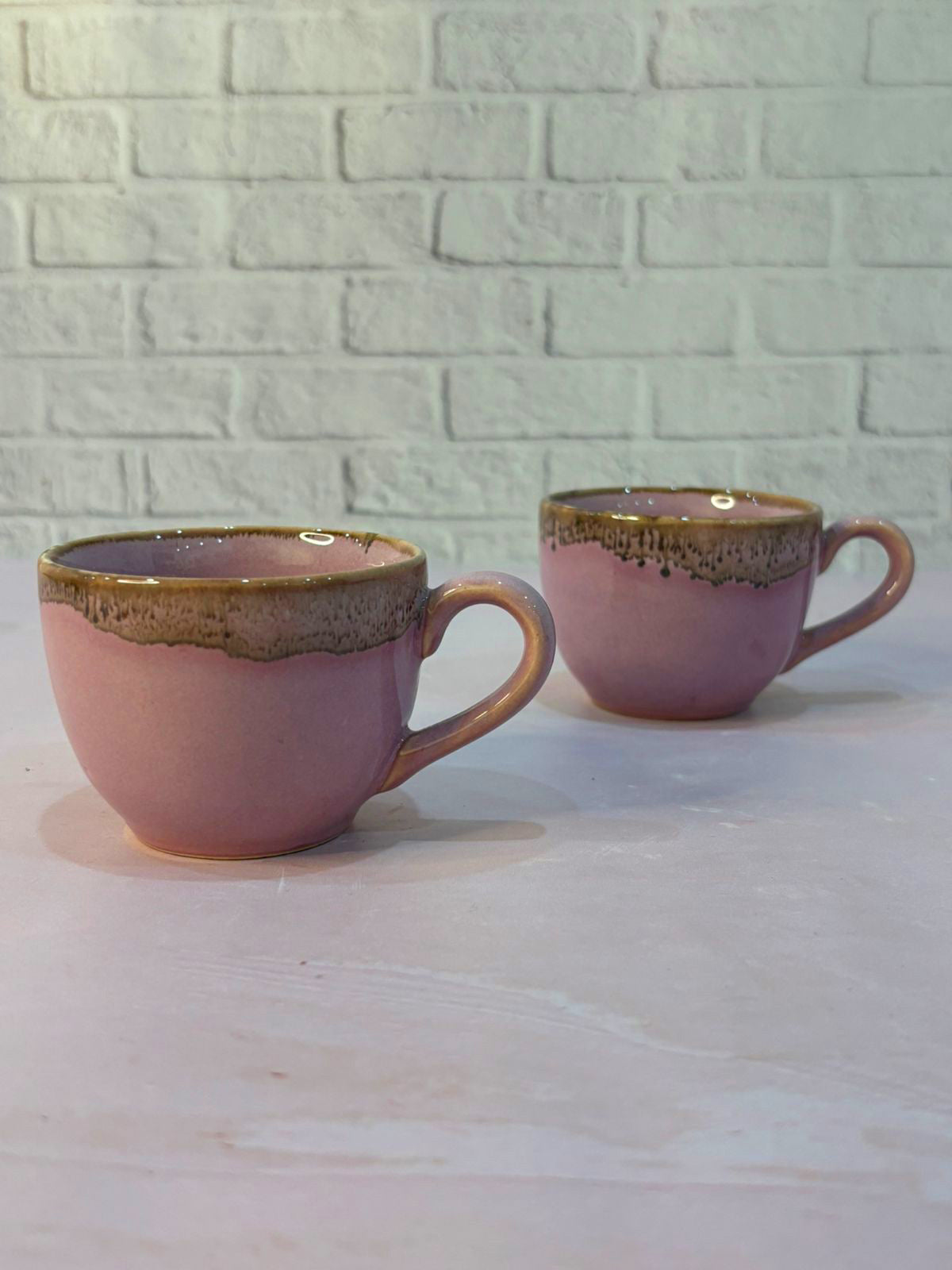 Pink Glaze Tea Cups (Set of 2)