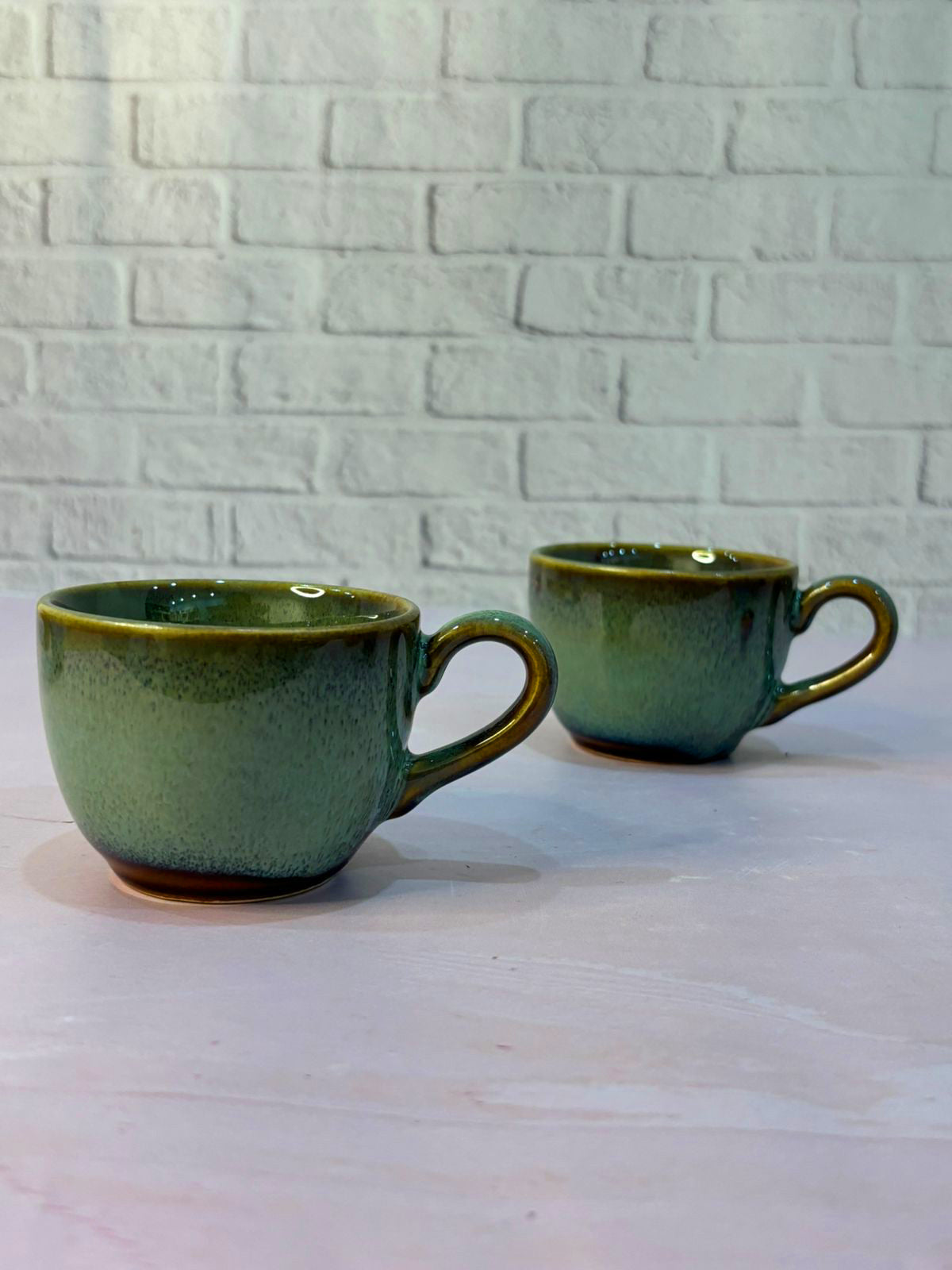 Brown-Green Glaze Tea Cups (Set of 2)