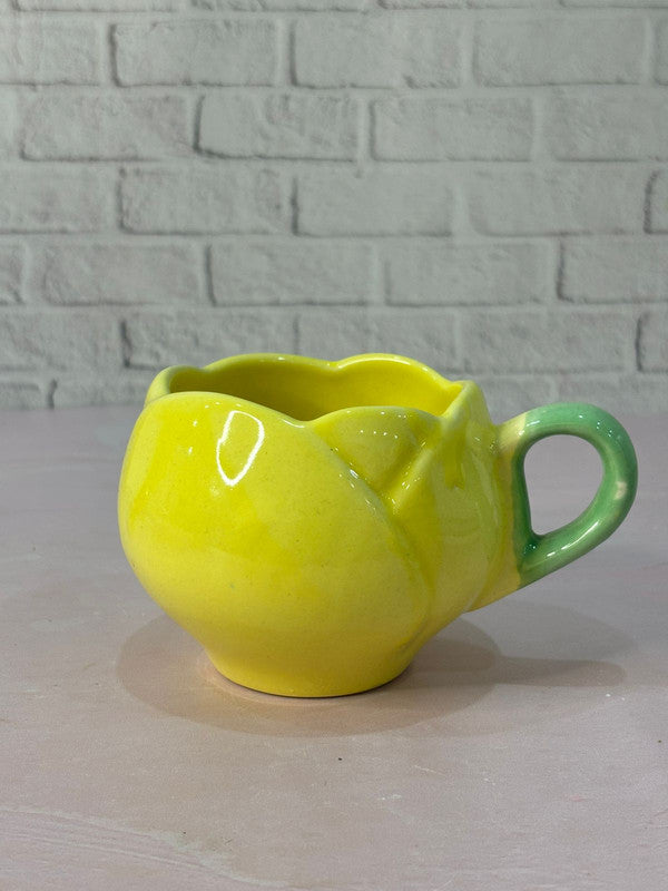 Yellow Lotus Coffee Mug with Saucer