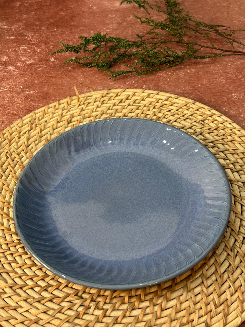 Metallic Blue Glaze Line Quarter Plates (Set of 2)