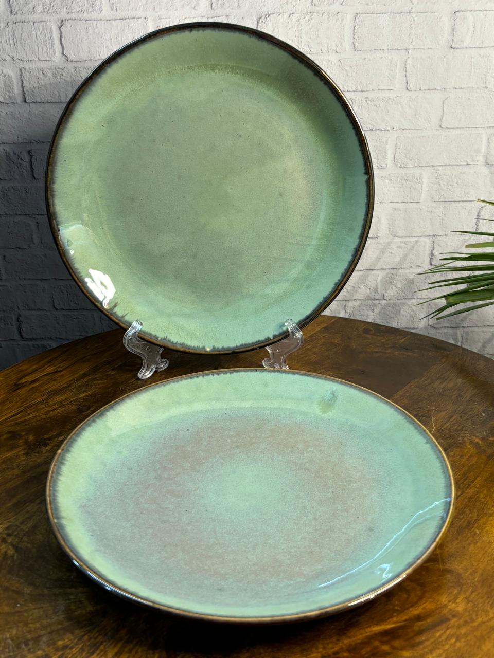 Mint Green Glaze Dinner Plates (Set of 2)
