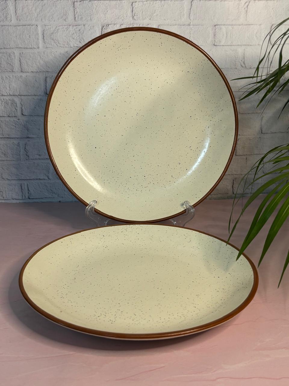 White Dinner Plates with Brown Rim (Set of 2)