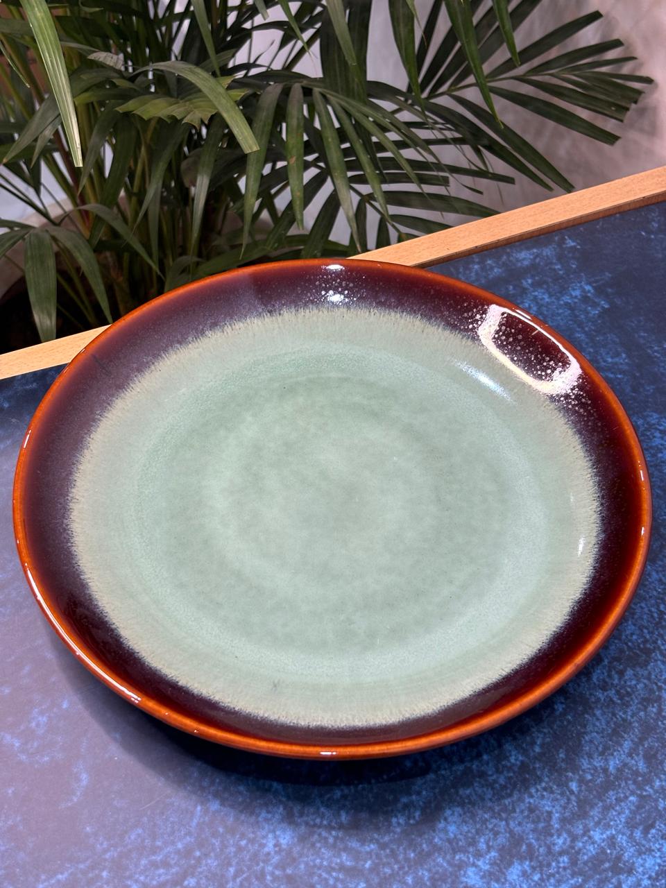 Green Brown Glaze Dinner Plates (Set of 2)