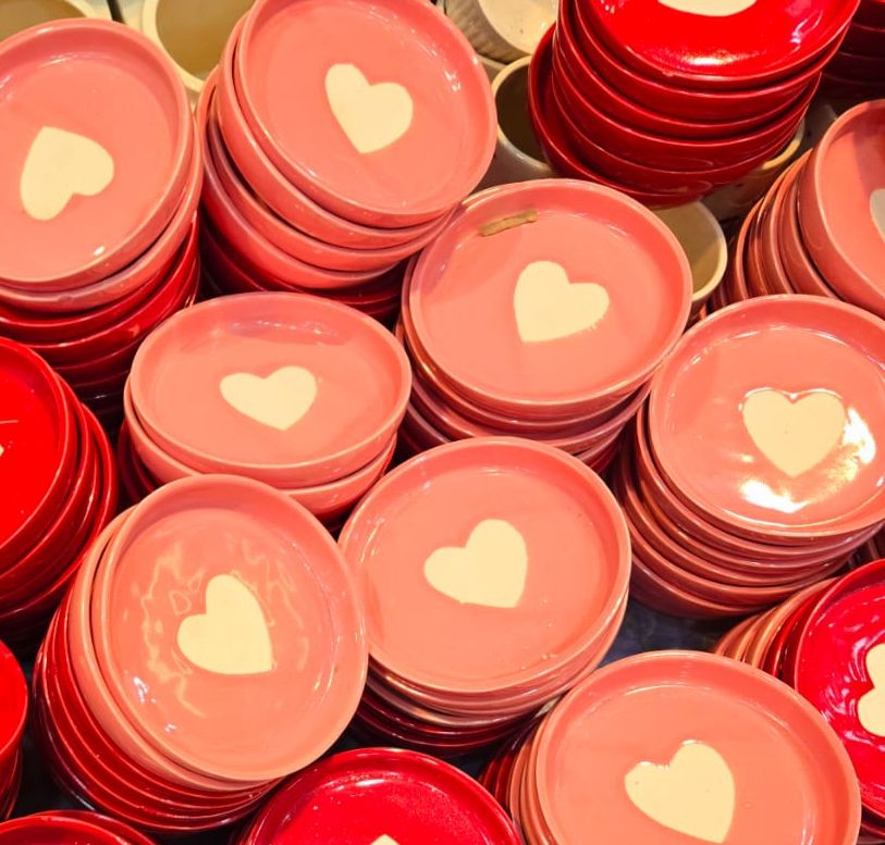 Pink Heart Snack Plate (Set of 2)