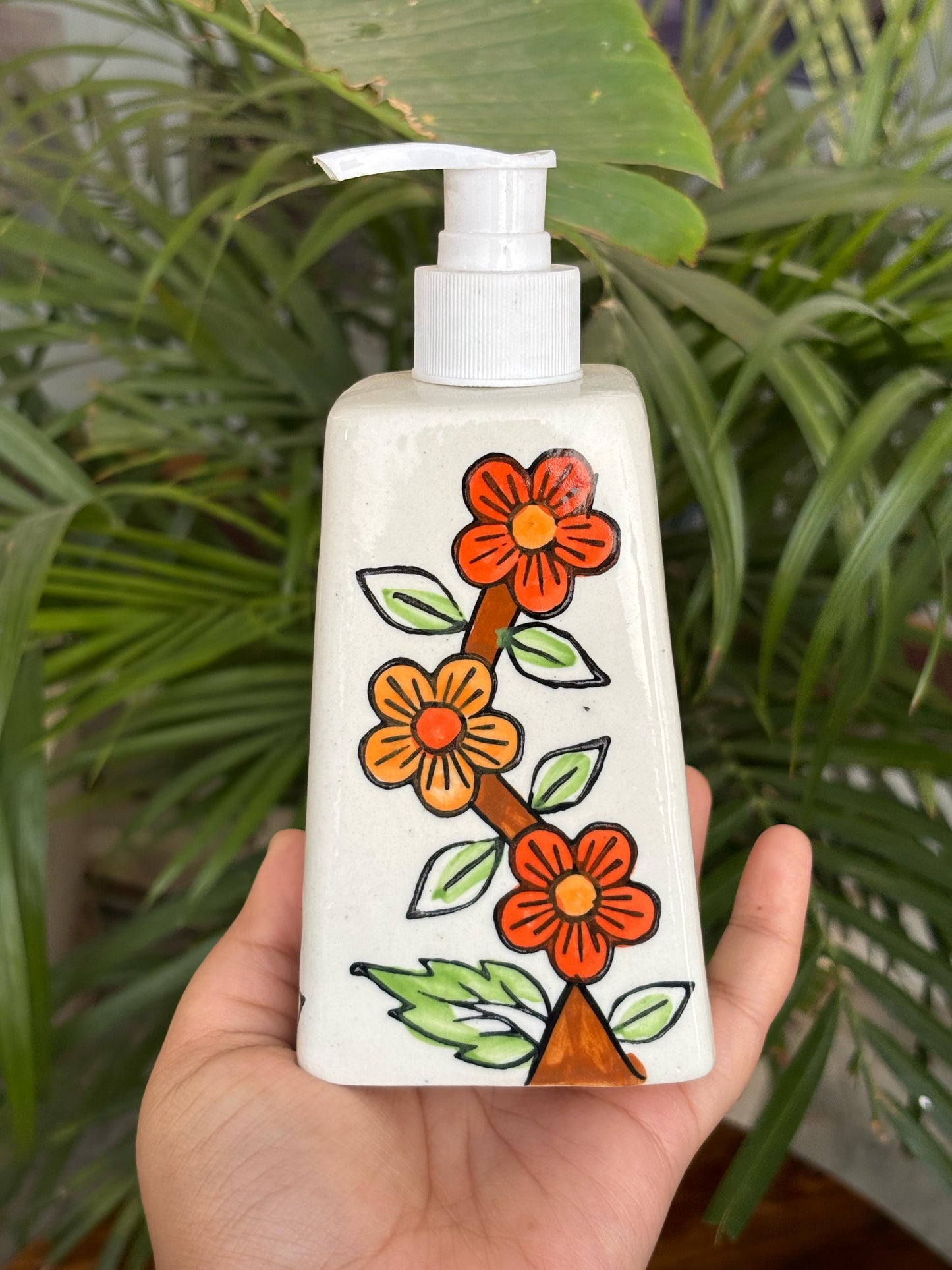 Red Orange Floral Hand-wash Dispenser