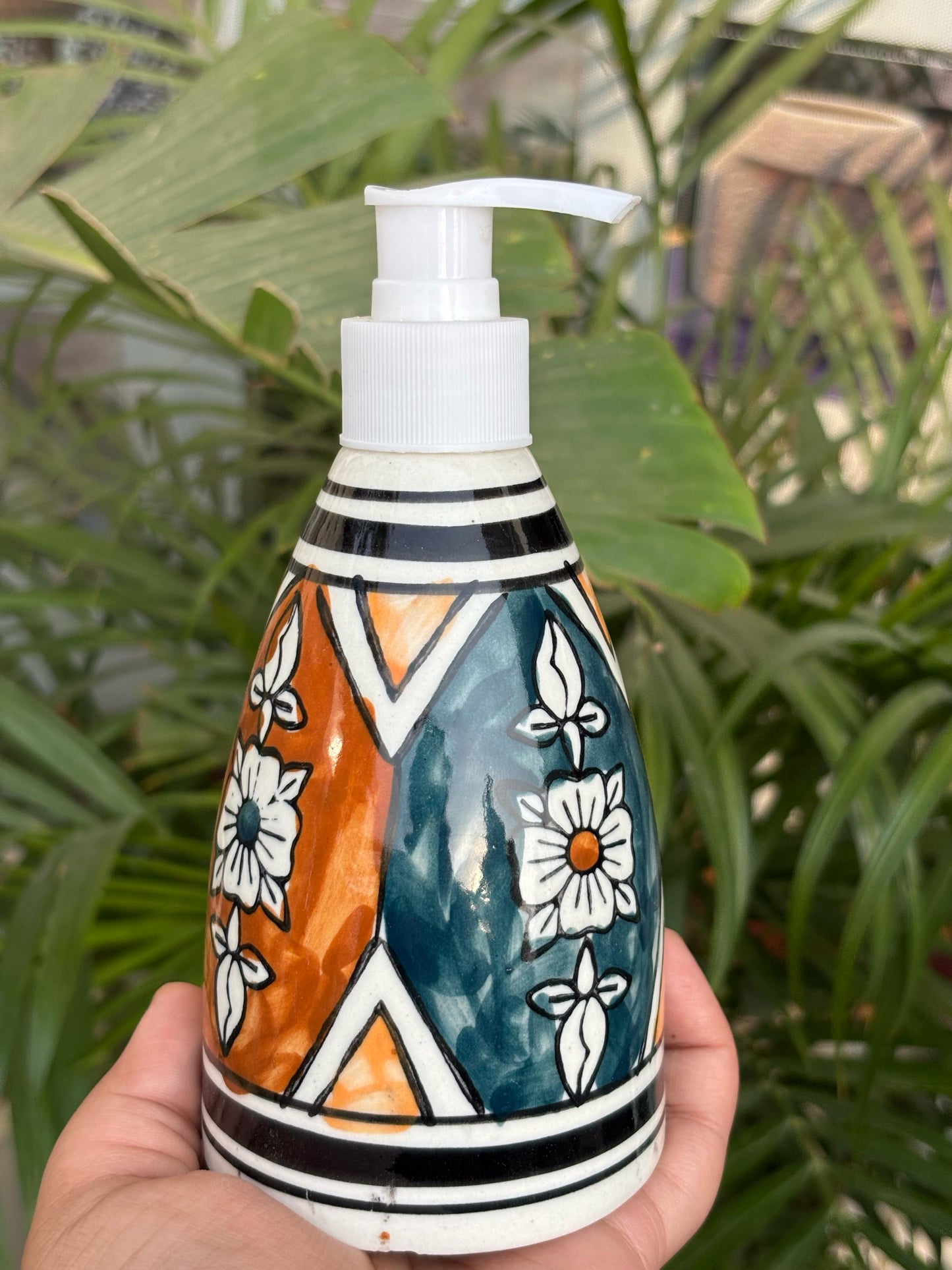 Orange Green Floral Hand-wash Dispenser (Round)