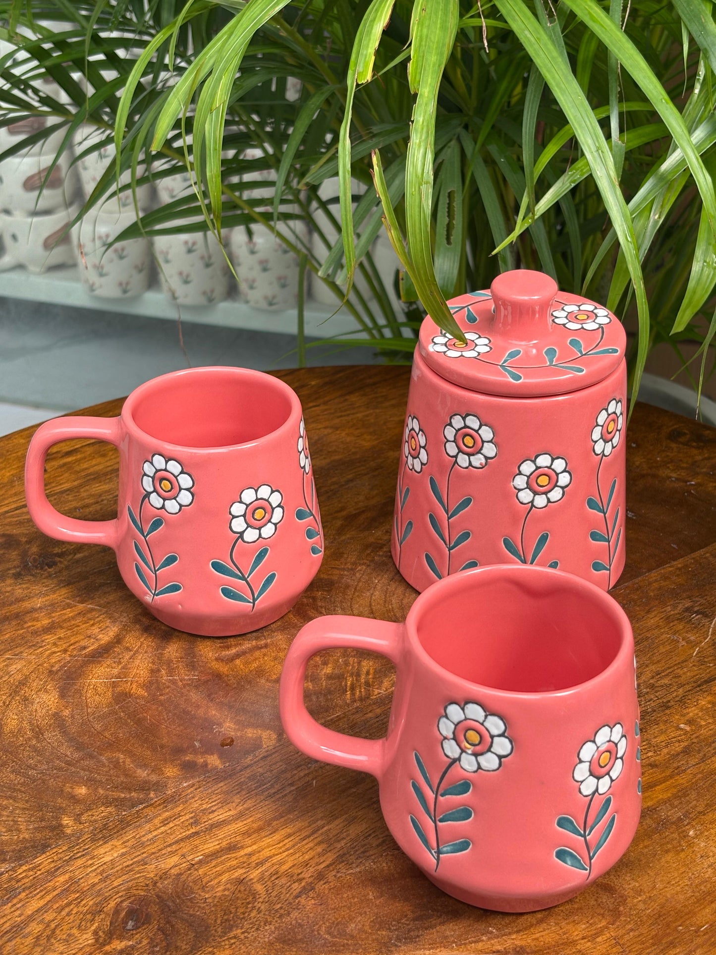 Bloom Pink Mugs & Jar Combo Set (Set of 3)