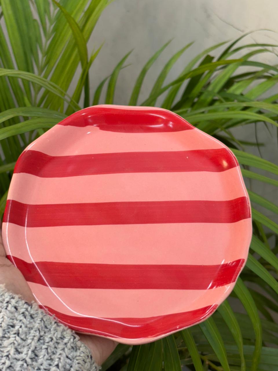 Red Candy Stripe Snack Plate (Set of 2)