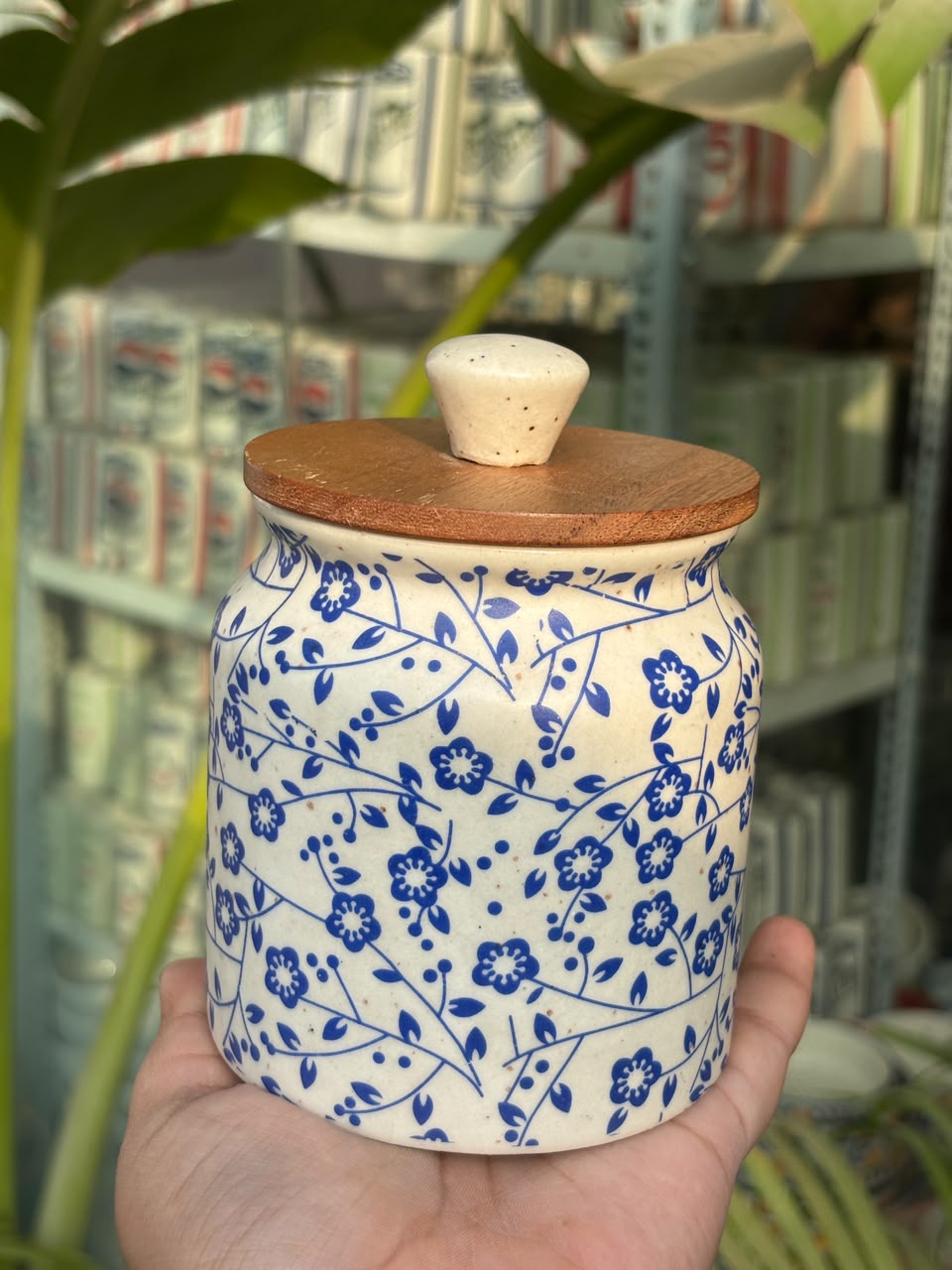 Indigo Paisley Wooden Lid Airtight Jar