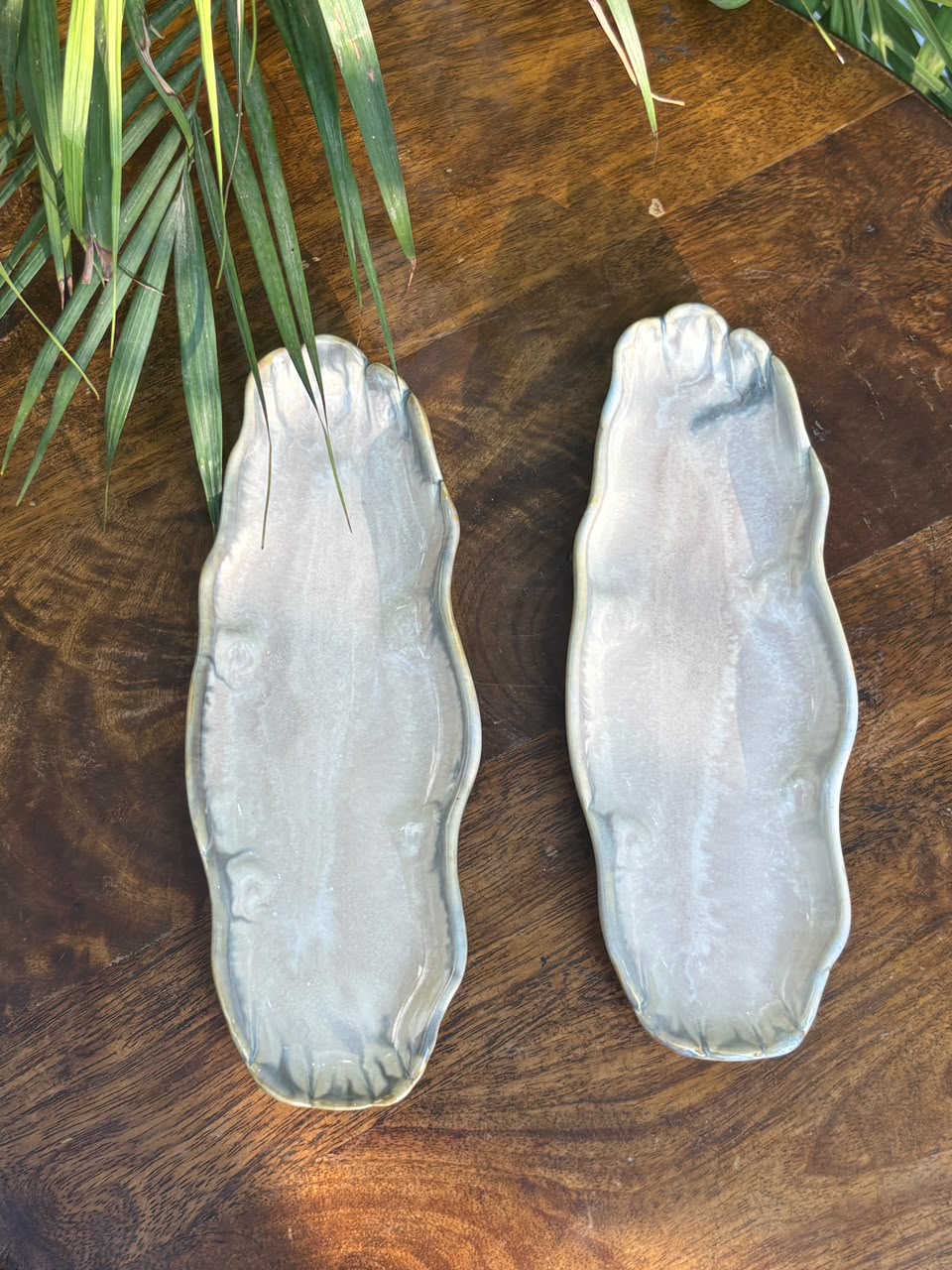 Ivory Rustic Long Ceramic Snack Plate – Set of 2