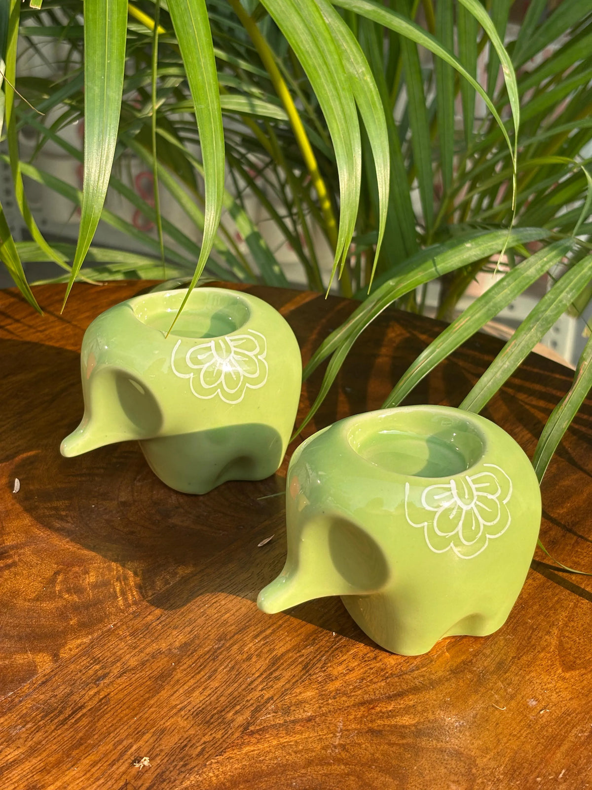 Lil' Ele Glow Tealight Holder-Green (Set of 2)