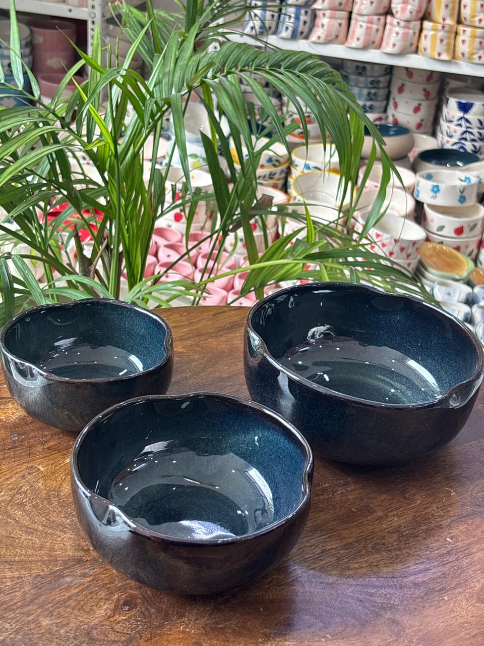 Midnight Blue Haven Serving Bowl Set (Set of 3)
