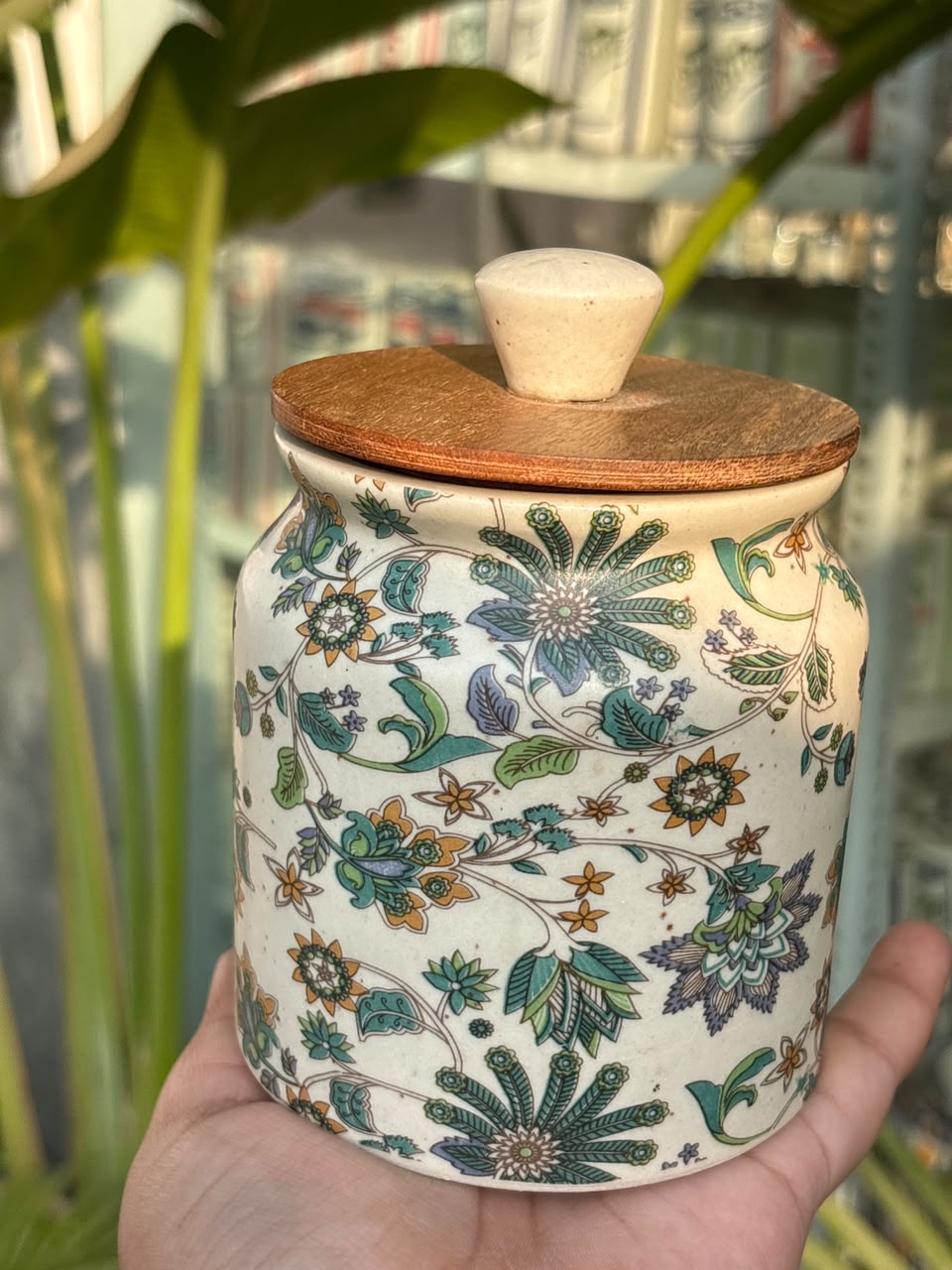Mughal Garden Wooden Lid Airtight Jar