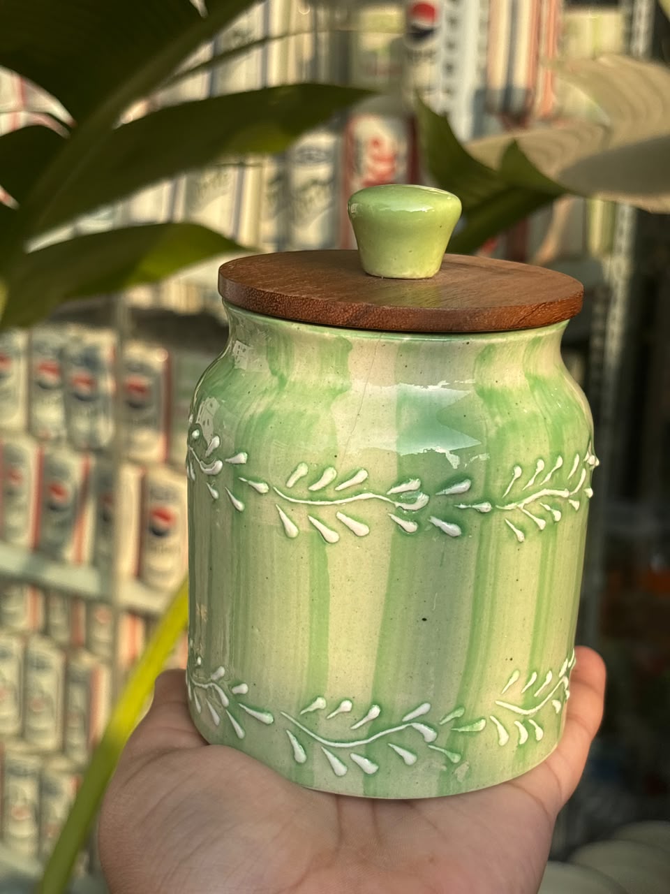 Pistachio Vine Wooden Lid Airtight Jar