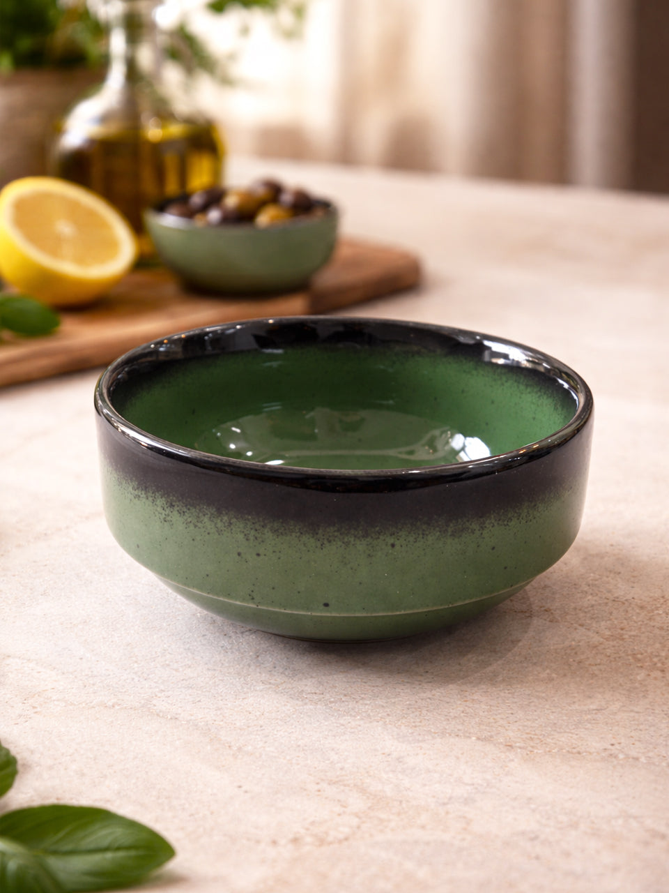 Rustic Green Comfort Snack/Soup Bowls Set (Set of 2)
