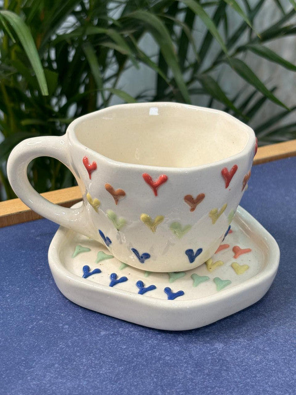 Colorful 3D Heart Coffee Mug with Saucer