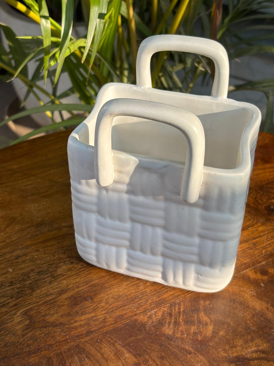 White Woven Grace Basket Cutlery Holder/Vase