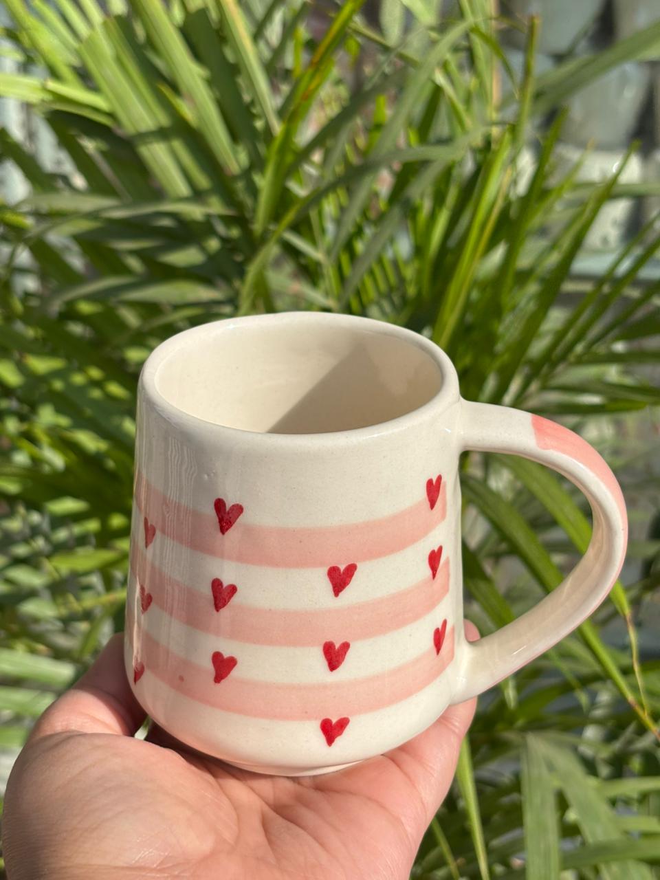 Blush Stripes & Hearts Ceramic Mug