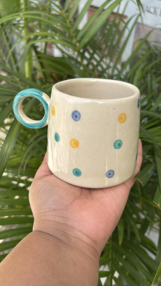Colorful Polka Coffee Mug (Blue Handle)