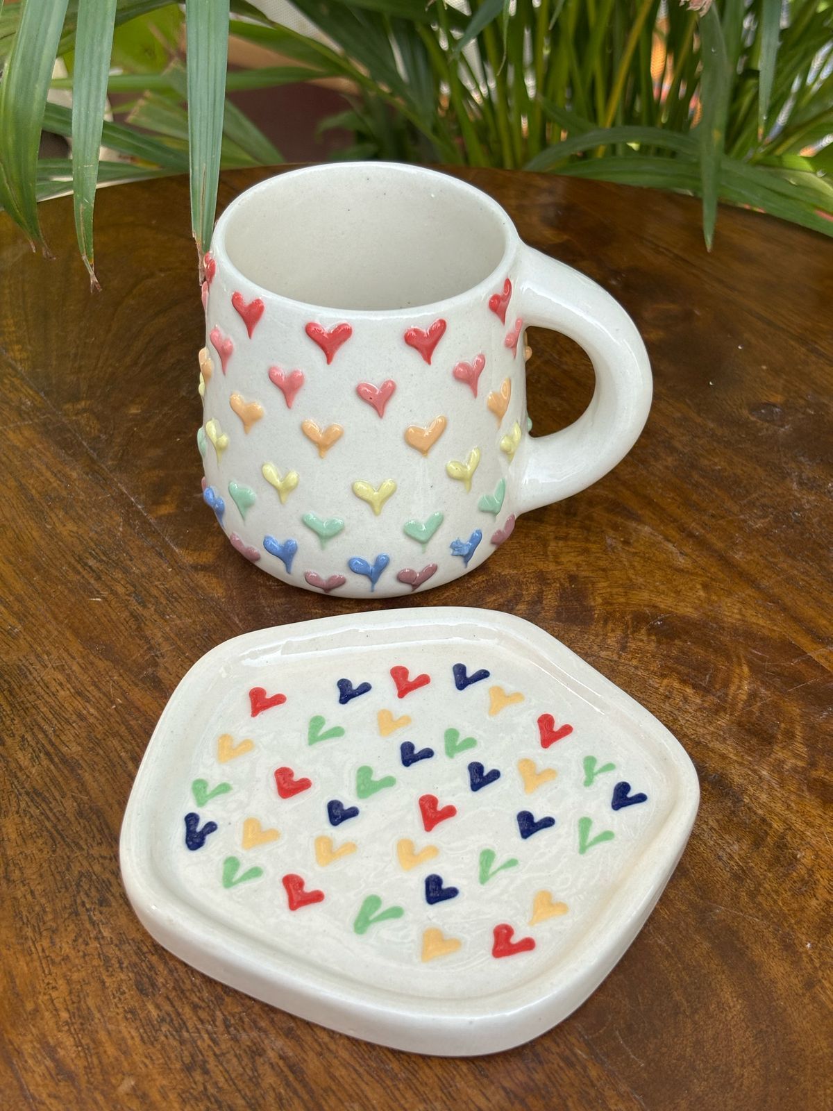 Rainbow Hearts Coffee Mug & Snack Plate Combo (Set of 2)