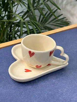 Red Heart Handle Tea Cup & Heart Saucer Set