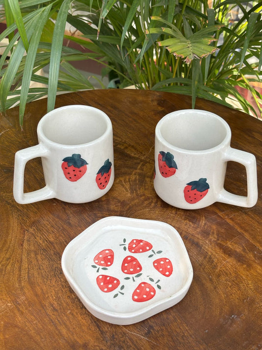 Berry Bliss Coffee Mugs & Snack Plate Combo (Set of 3)
