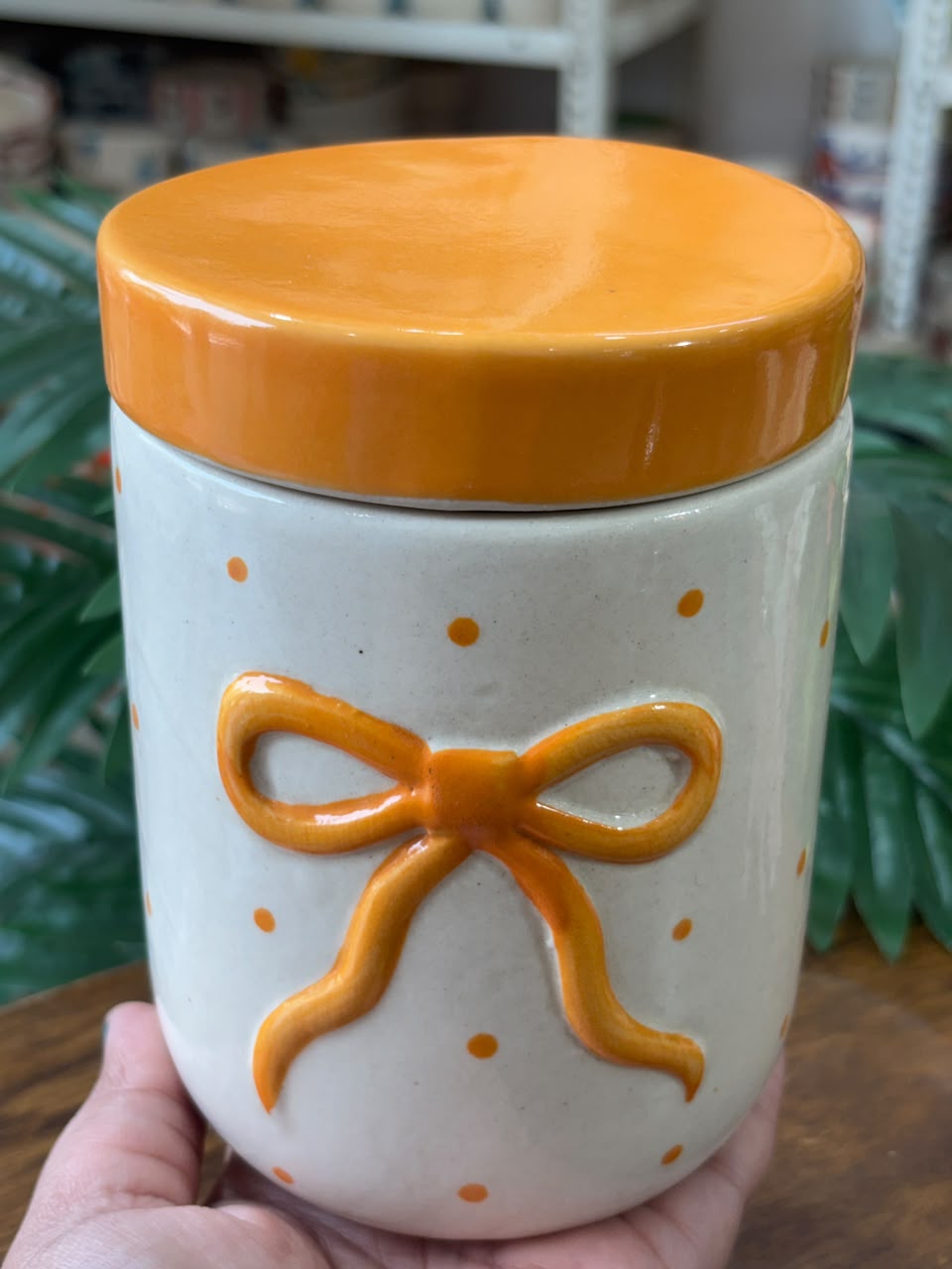Amber Bow Ceramic Jar