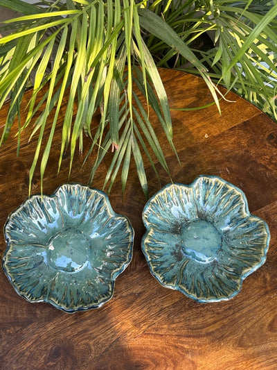 Aqua Bloom Ceramic Snack Plate – Set of 2