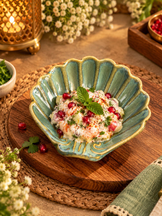 Aqua Seashell Ceramic Snack Plate – Set of 2