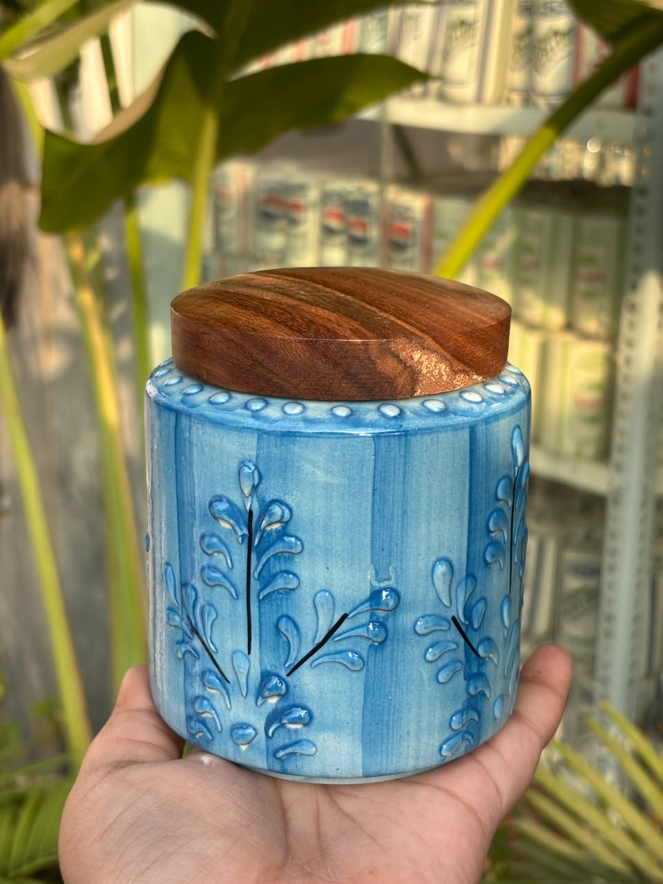 Azure Meadow Wooden Lid Airtight Jar