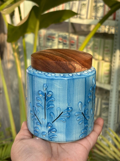 Azure Meadow Wooden Lid Airtight Jar