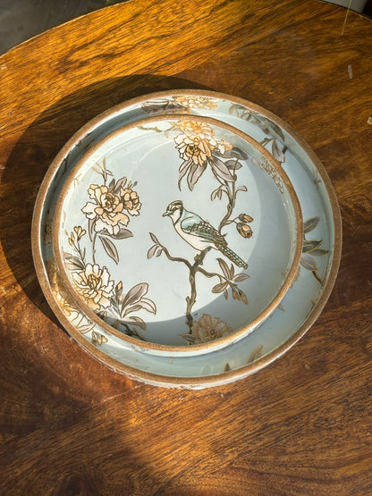 Birdsong Garden Wooden Round Tray & Platter Set (Set of 2)