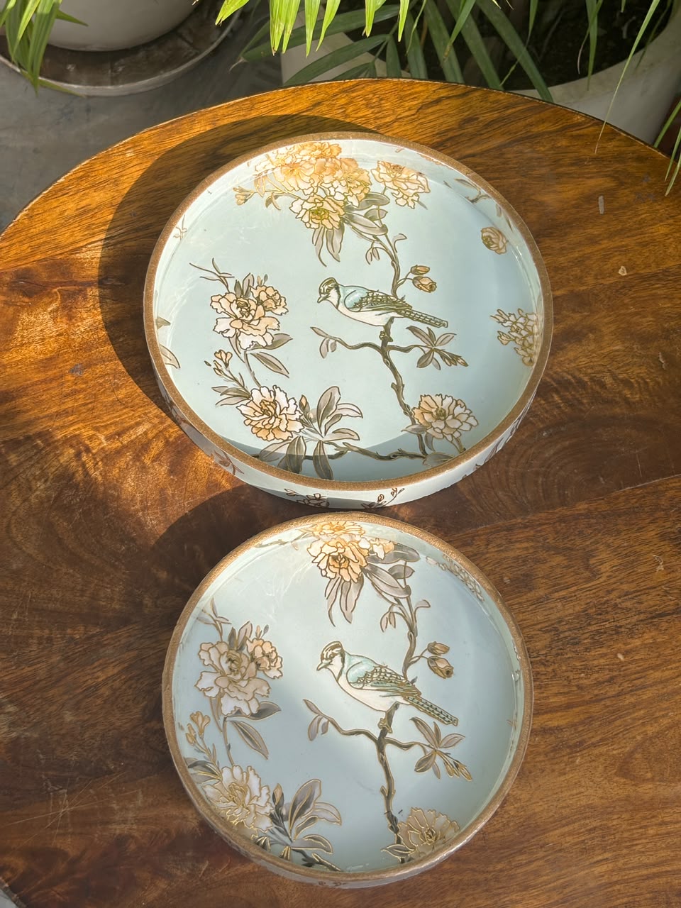 Birdsong Garden Wooden Round Tray & Platter Set (Set of 2)