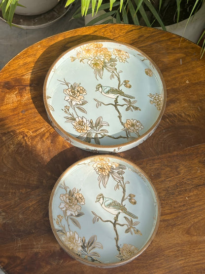 Birdsong Garden Wooden Round Tray & Platter Set (Set of 2)