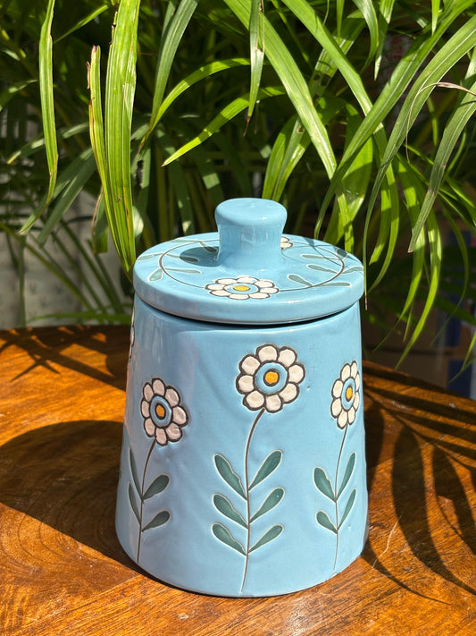 Bloom Blue Candle Jar with Lid