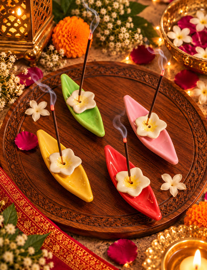 Blooming Leaf Incense Holders Agarbatti Stands (Set of 5 Assorted Colors)
