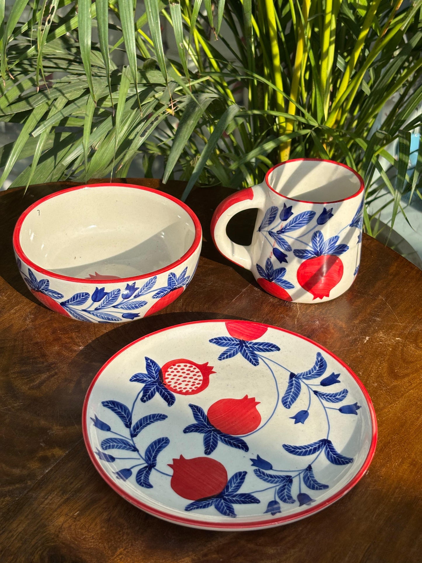 Blue Blossom Pomegranate Breakfast Set (Set of 3)