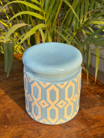 Blue Ikat Storage Jar