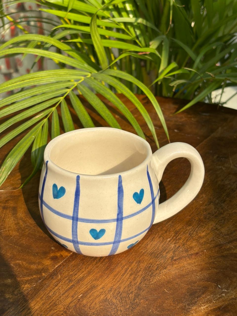Blue Plaid Hearts Chunky Mug