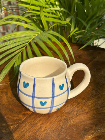 Blue Plaid Hearts Chunky Mug