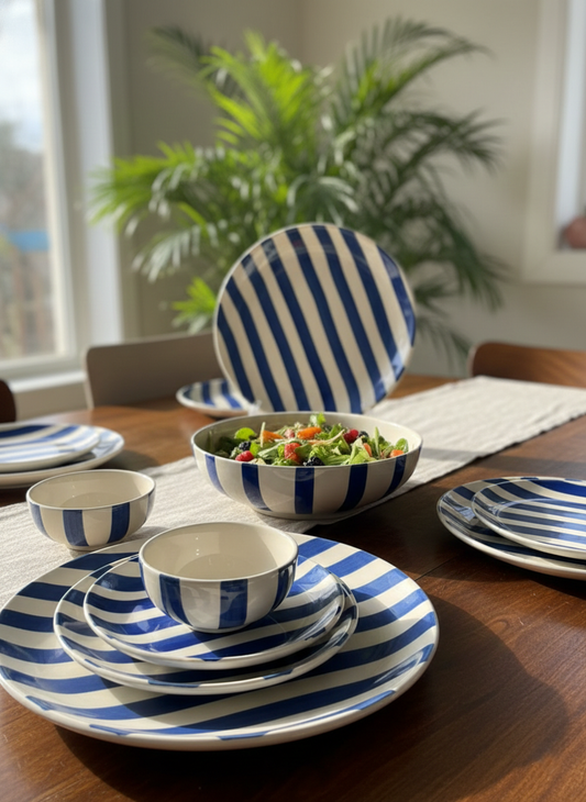 Blue Rhythm Handcrafted Premium Dinner Set (Set of 7)